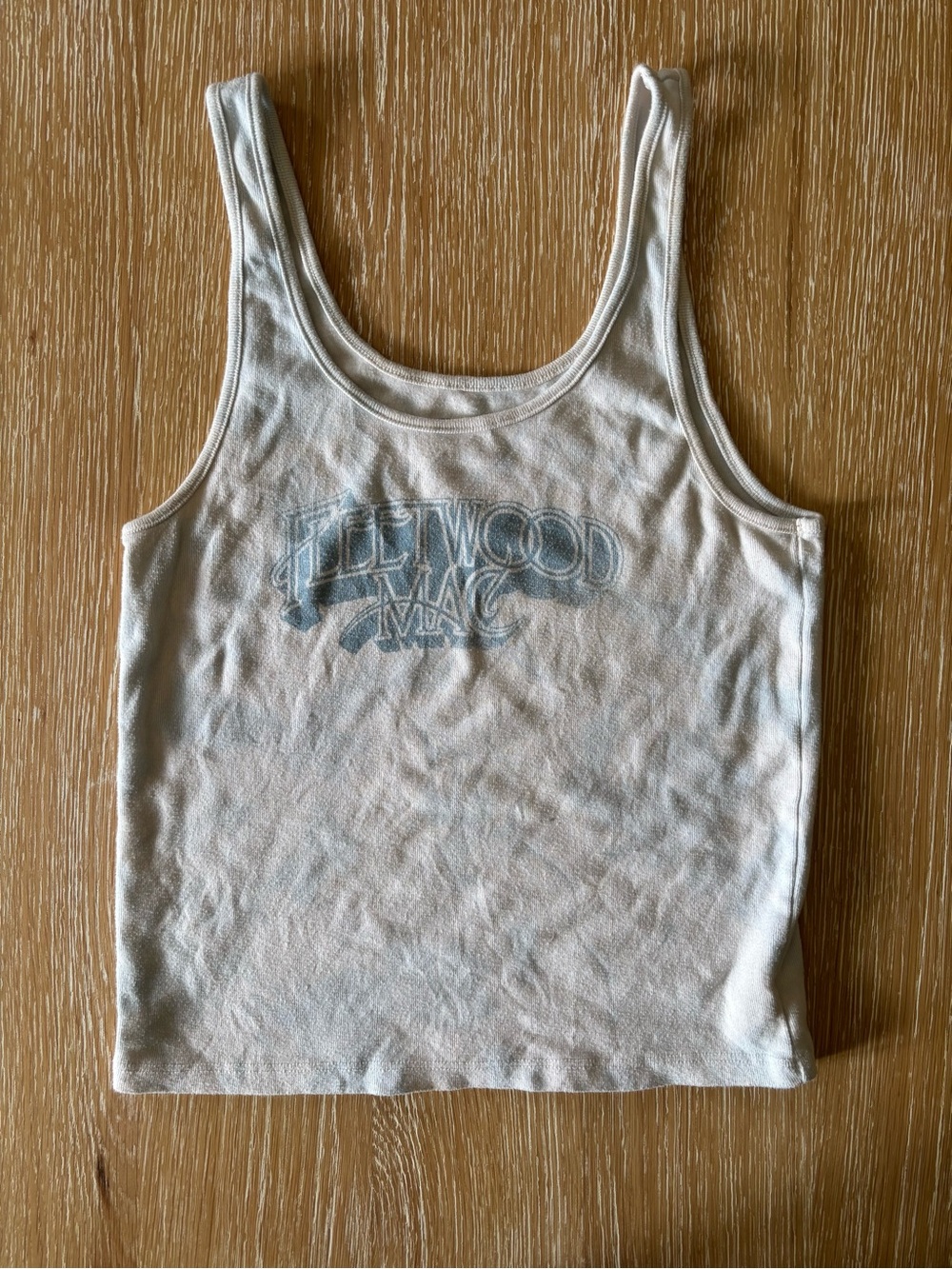 Fleetwood Mac Graphic Tank Top - cream and blue tie dye with Blue Logo